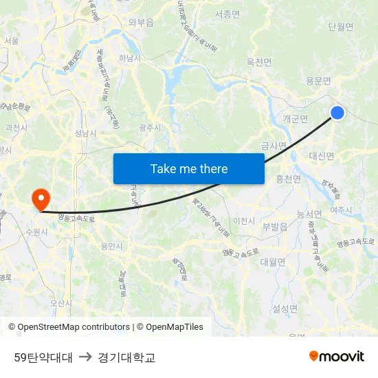 59탄약대대 to 경기대학교 map