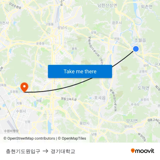 충현기도원입구 to 경기대학교 map