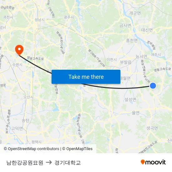 남한강공원묘원 to 경기대학교 map