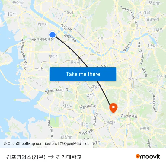 김포영업소(경유) to 경기대학교 map