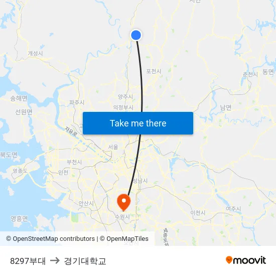 8297부대 to 경기대학교 map