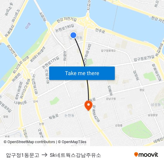 압구정1동문고 to Sk네트웍스강남주유소 map