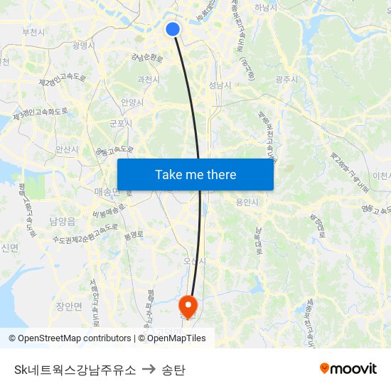 Sk네트웍스강남주유소 to 송탄 map