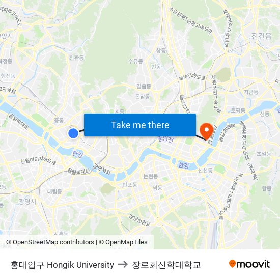 홍대입구 Hongik University to 장로회신학대학교 map