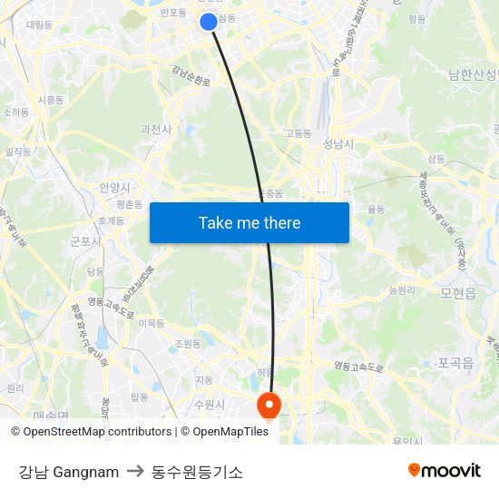 강남 Gangnam to 동수원등기소 map