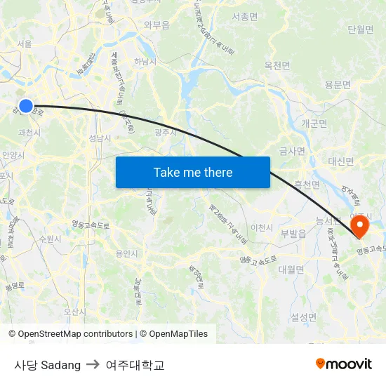사당 Sadang to 여주대학교 map