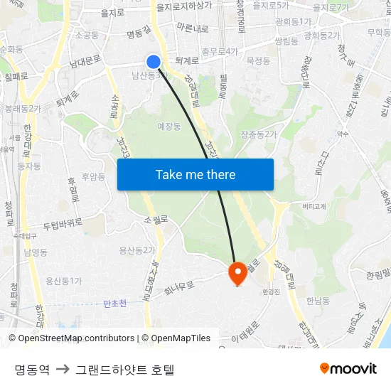 명동역 to 그랜드하얏트 호텔 map