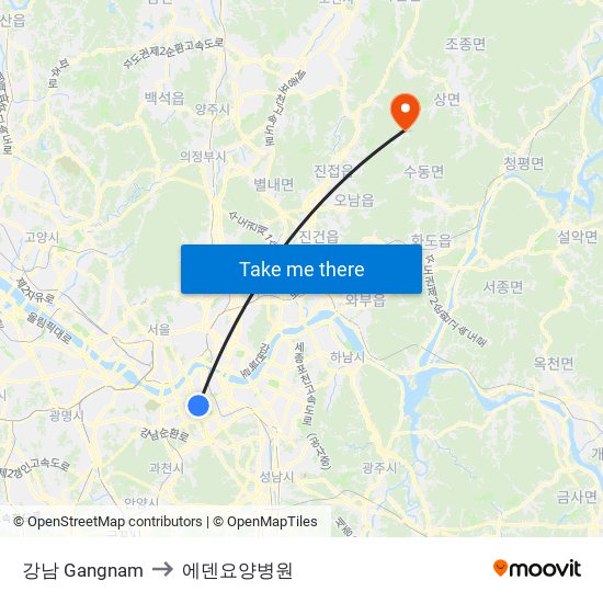 강남 Gangnam to 에덴요양병원 map