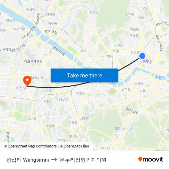 왕십리 Wangsimni to 온누리정형외과의원 map