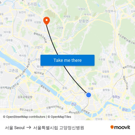 서울 Seoul to 서울특별시립 고양정신병원 map