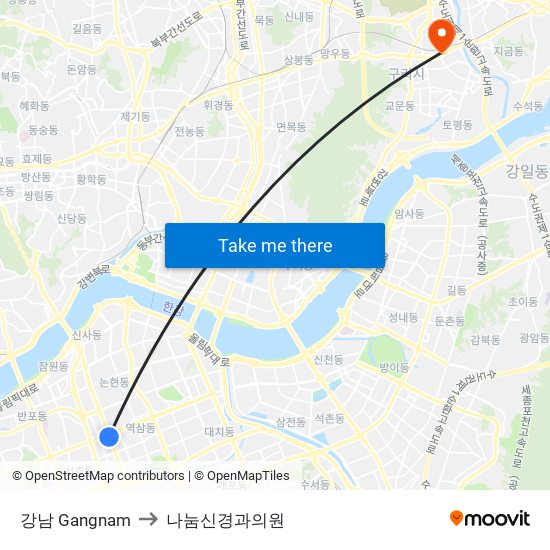 강남 Gangnam to 나눔신경과의원 map