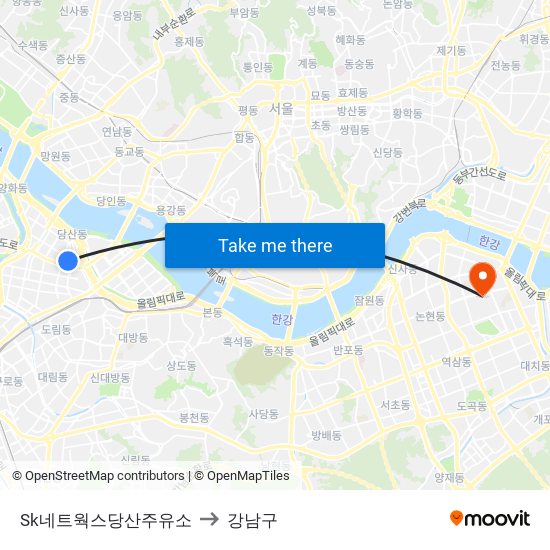 Sk네트웍스당산주유소 to 강남구 map