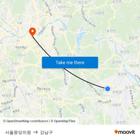 서울중앙의원 to 강남구 map