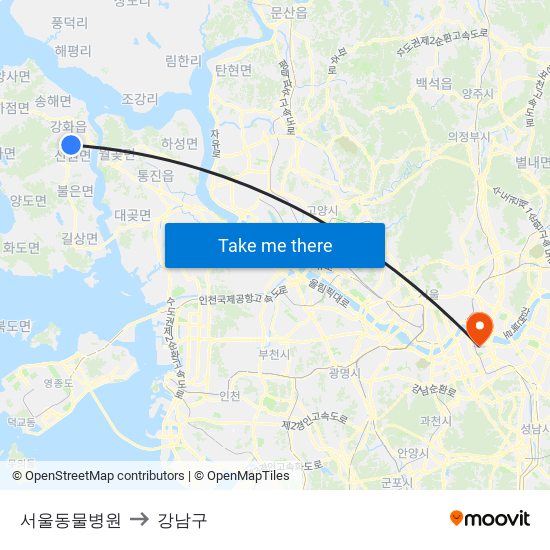 서울동물병원 to 강남구 map