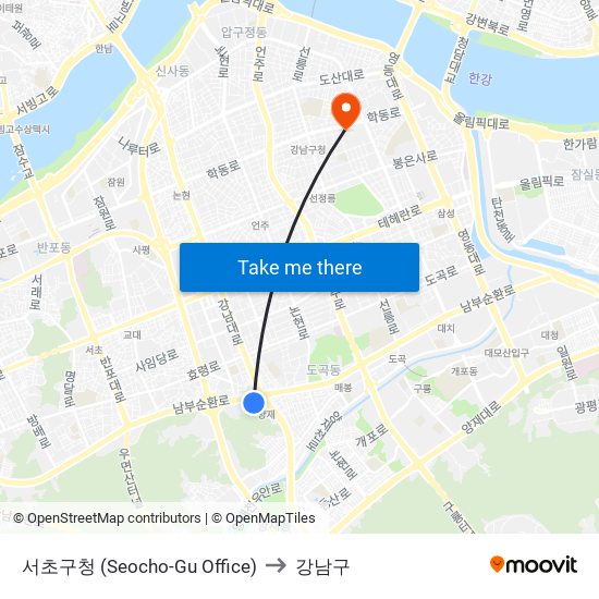 서초구청 (Seocho-Gu Office) to 강남구 map