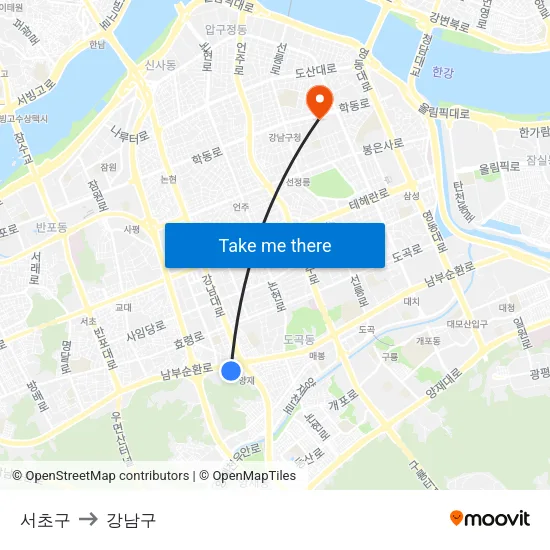 서초구 (Seocho-Gu) to 강남구 map