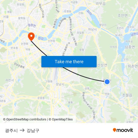 광주시 to 강남구 map