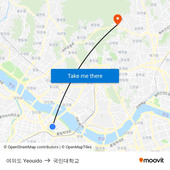 여의도 Yeouido to 국민대학교 map