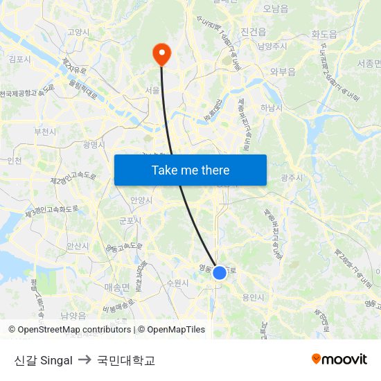신갈 Singal to 국민대학교 map