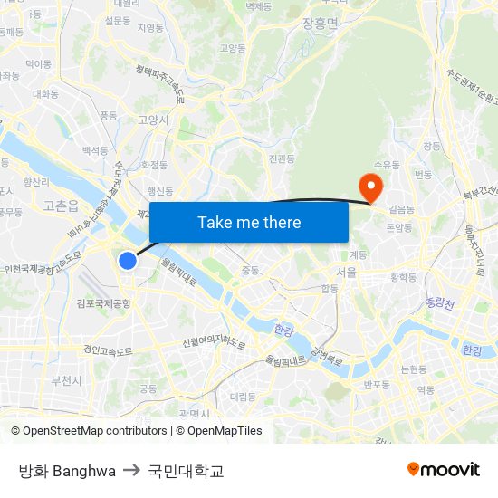 방화 Banghwa to 국민대학교 map