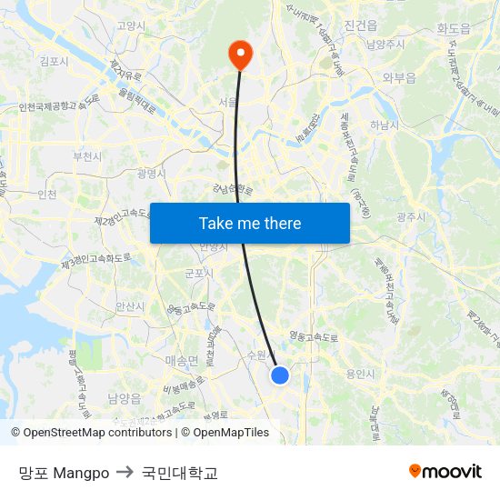 망포 Mangpo to 국민대학교 map