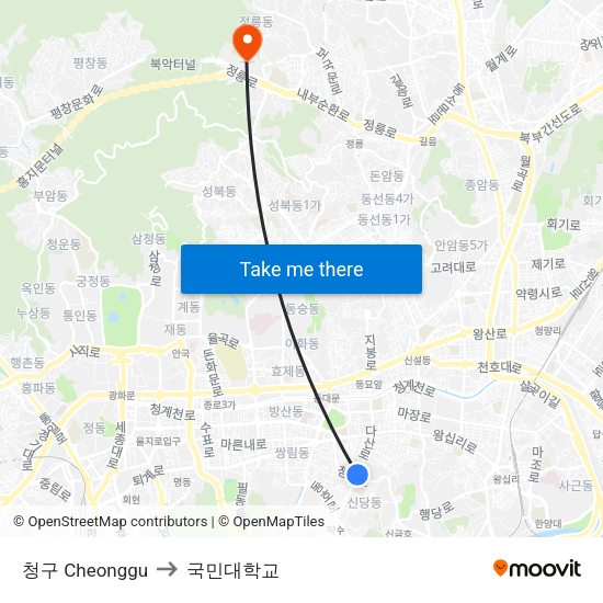 청구 Cheonggu to 국민대학교 map