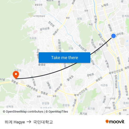 하계 Hagye to 국민대학교 map