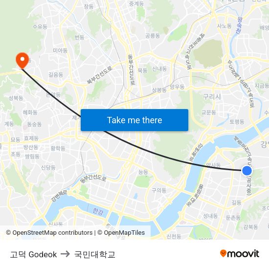 고덕 Godeok to 국민대학교 map