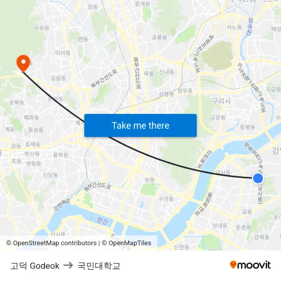 고덕 Godeok to 국민대학교 map