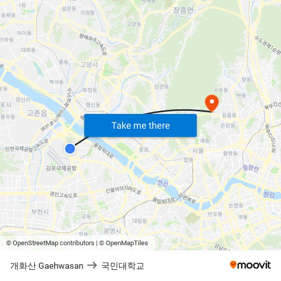 개화산 Gaehwasan to 국민대학교 map