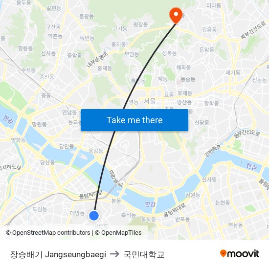 장승배기 Jangseungbaegi to 국민대학교 map