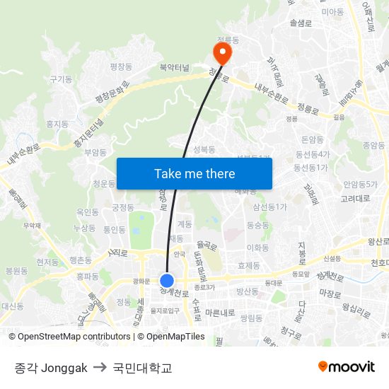 종각 Jonggak to 국민대학교 map