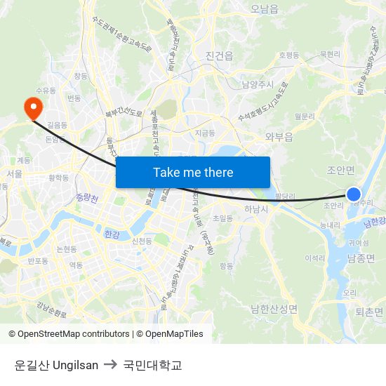 운길산 Ungilsan to 국민대학교 map