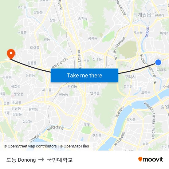 도농 Donong to 국민대학교 map