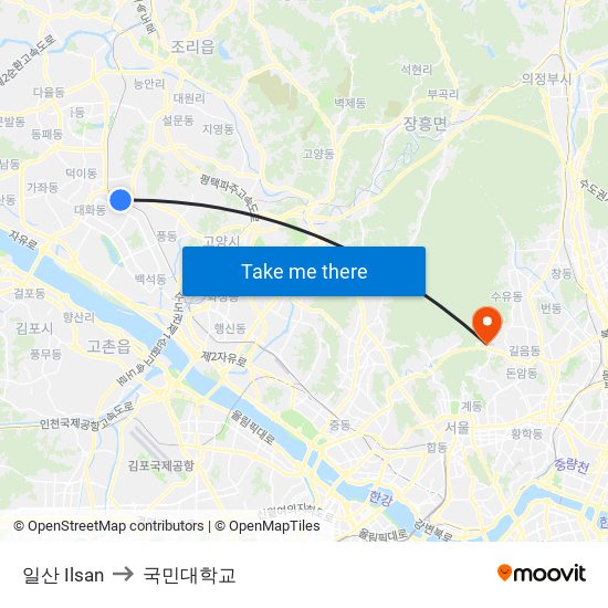 일산 Ilsan to 국민대학교 map