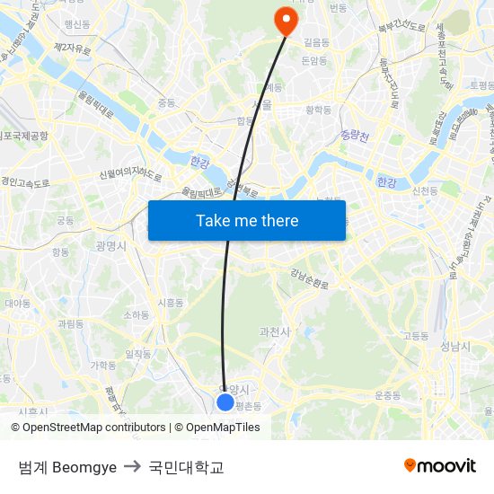 범계 Beomgye to 국민대학교 map