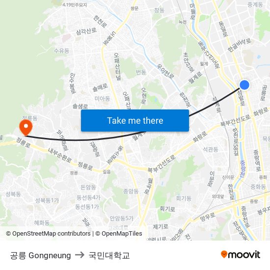 공릉 Gongneung to 국민대학교 map