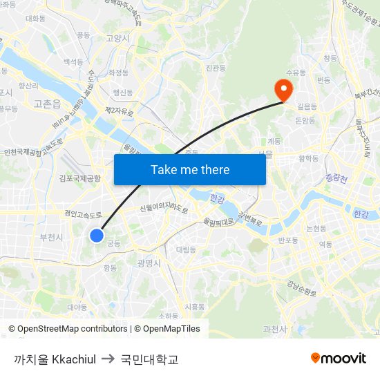 까치울 Kkachiul to 국민대학교 map