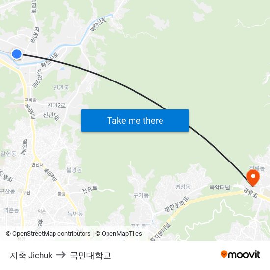지축 Jichuk to 국민대학교 map