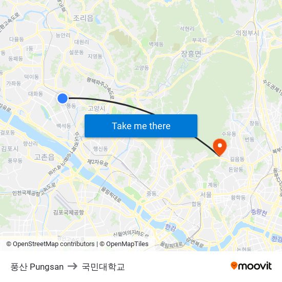 풍산 Pungsan to 국민대학교 map