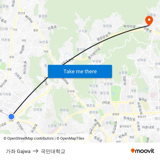 가좌 Gajwa to 국민대학교 map