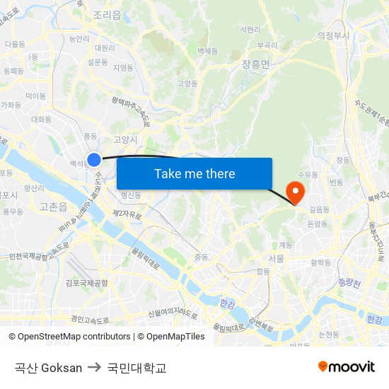 곡산 Goksan to 국민대학교 map