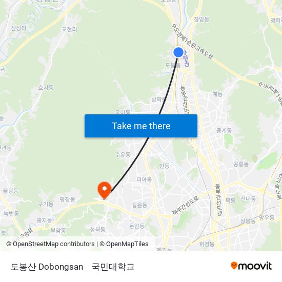 도봉산 Dobongsan to 국민대학교 map