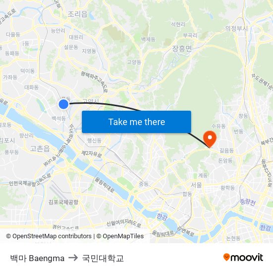 백마 Baengma to 국민대학교 map