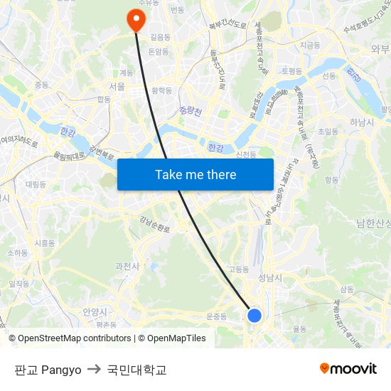 판교 Pangyo to 국민대학교 map