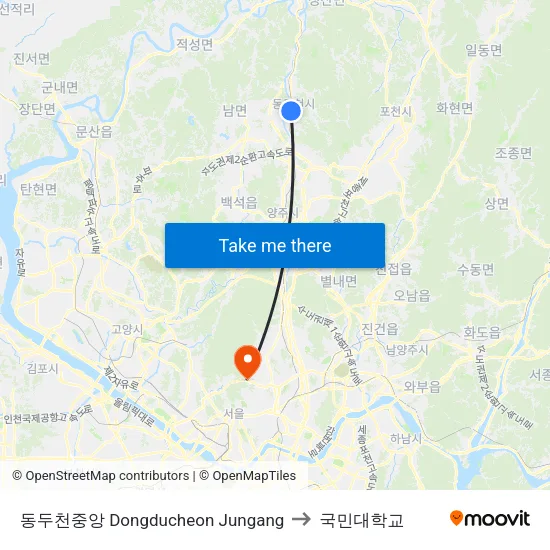 동두천중앙 Dongducheon Jungang to 국민대학교 map
