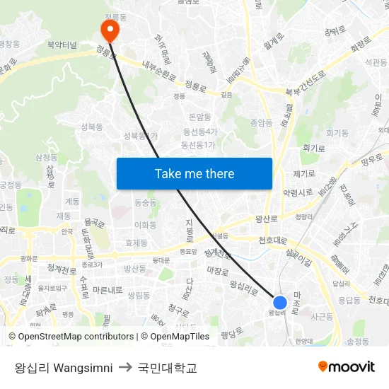 왕십리 Wangsimni to 국민대학교 map
