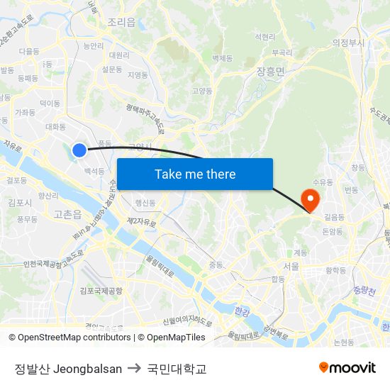 정발산 Jeongbalsan to 국민대학교 map