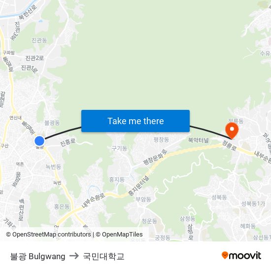 불광 Bulgwang to 국민대학교 map