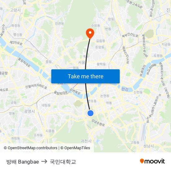 방배 Bangbae to 국민대학교 map